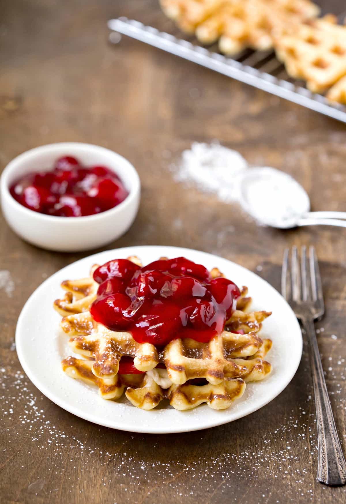 strawberry cream cheese-stuffed waffles