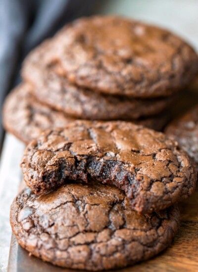 Stack of brownie cookies with a bit missing
