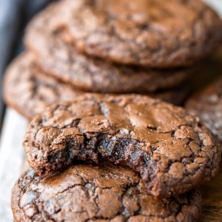 Stack of brownie cookies with a bit missing