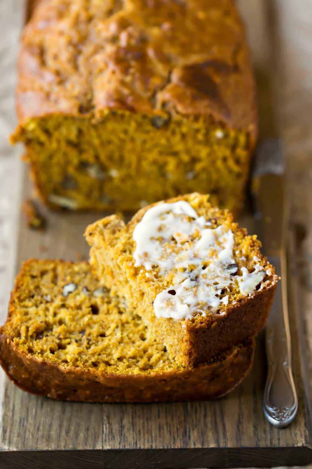 Two slices of Buttermilk Pumpkin Spice Bread 