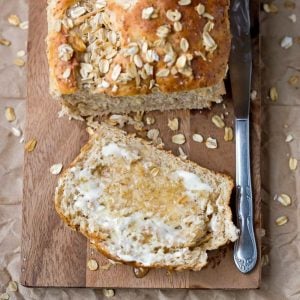 Multigrain Bread on a wooden cutting board.