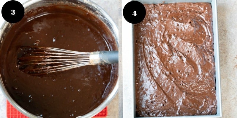 box mix brownie batter in a baking pan