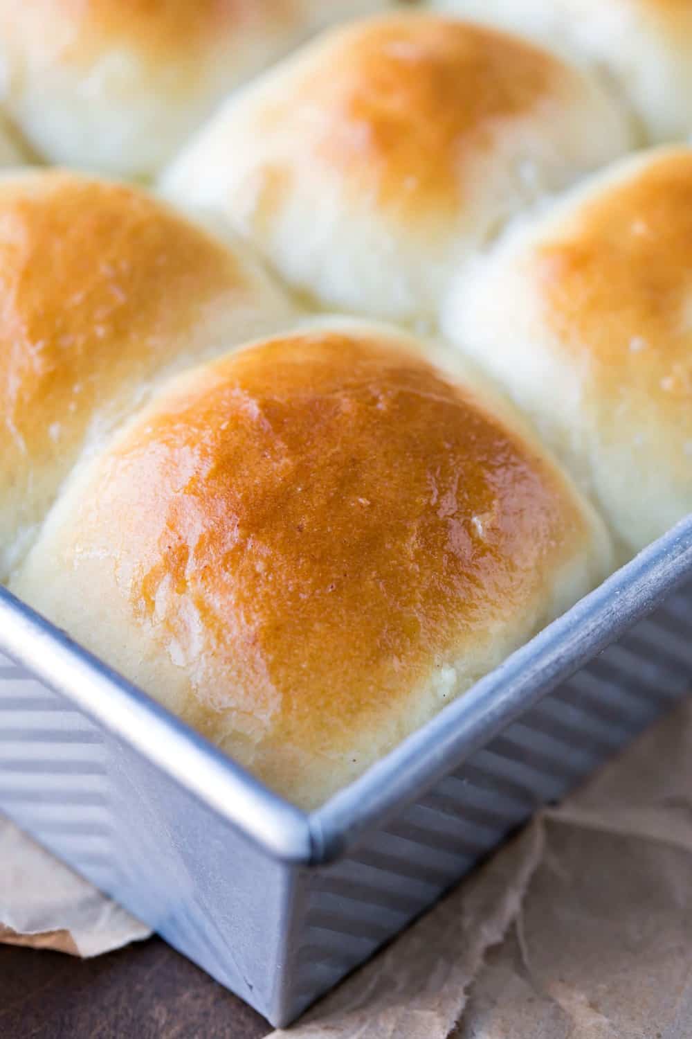 Closeup photo of an Amish dinner roll.