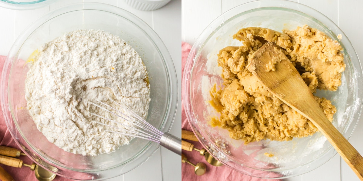 Flour in a glass mixing bowl