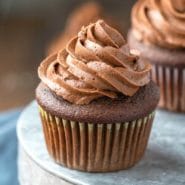 Chocolate Cupcake topped with chocolate frosting