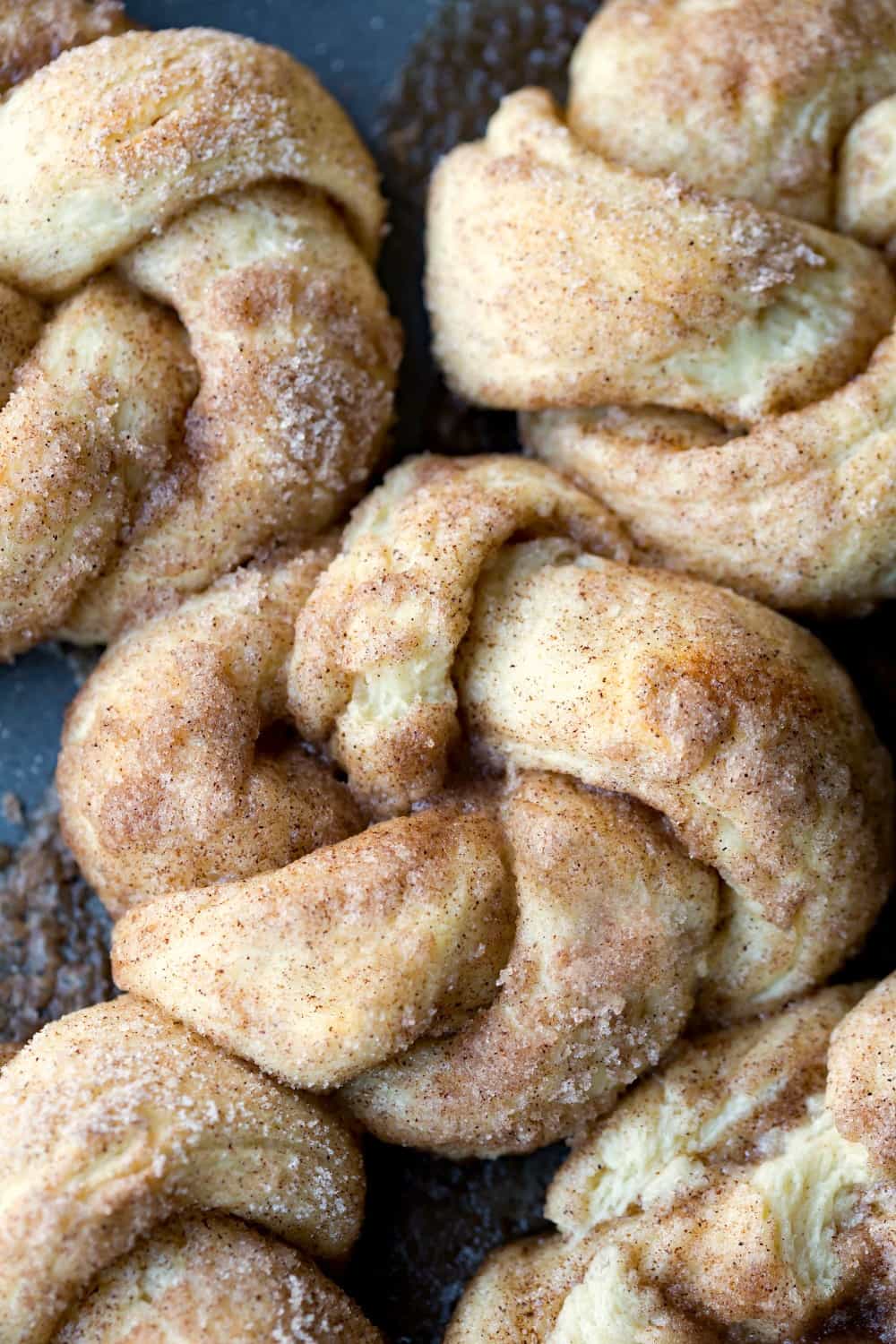 30 Minute Cinnamon Sugar Knots on a baking sheet