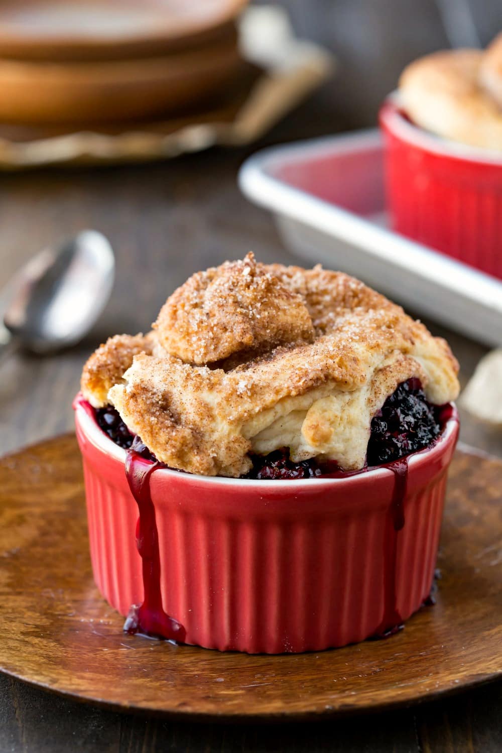 blackberry cobbler with cinnamon swirl biscuits