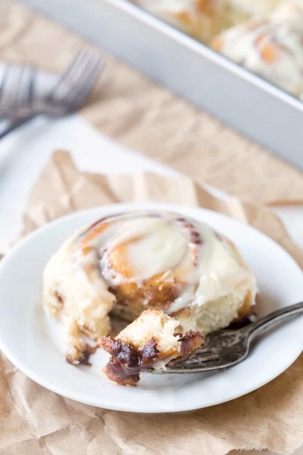 Easy Cinnamon Roll on a white plate