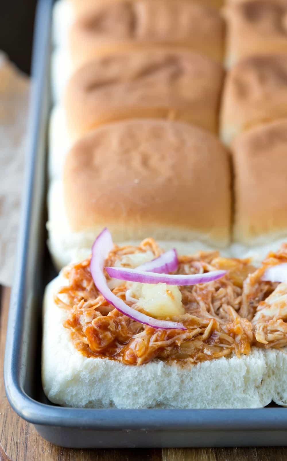 Baked Hawaiian Barbecue Chicken Sandwiches