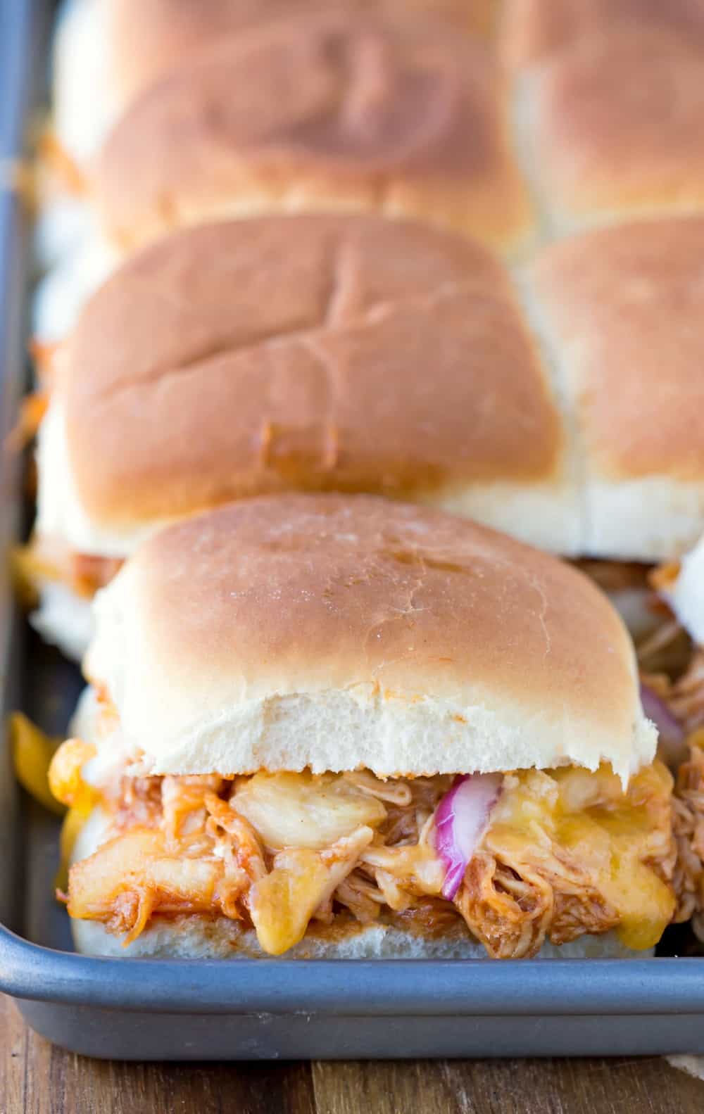 Baked Hawaiian Barbecue Chicken Sandwiches