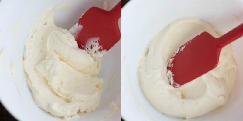 Butter and cream cheese in a mixing bowl