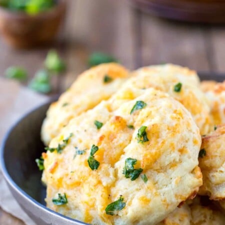 Copycat Cheddar Bay Biscuits in a metal dish.