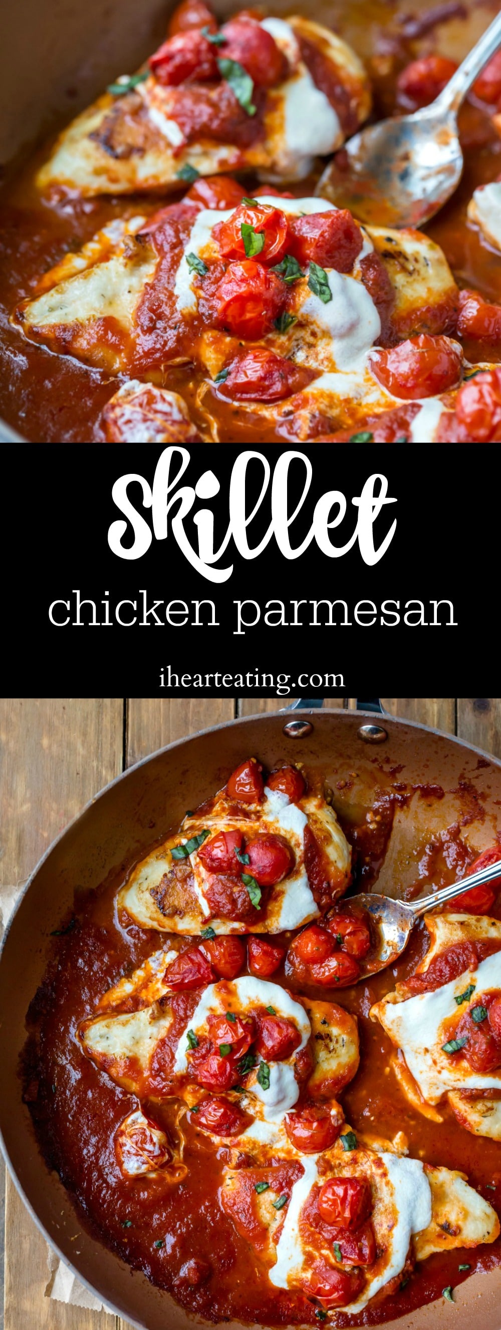 Skillet Chicken Parmesan Recipe is a skinny chicken parmesan dinner recipe that is ready in less than 30 minutes.
