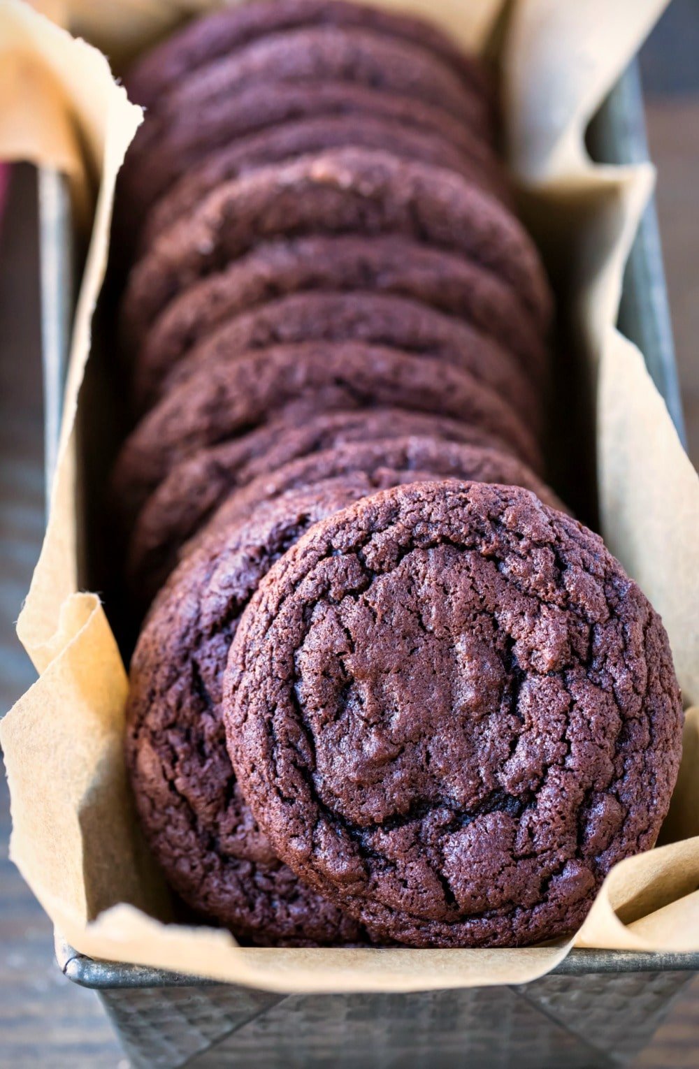 Chewy Chocolate Cookies in a container