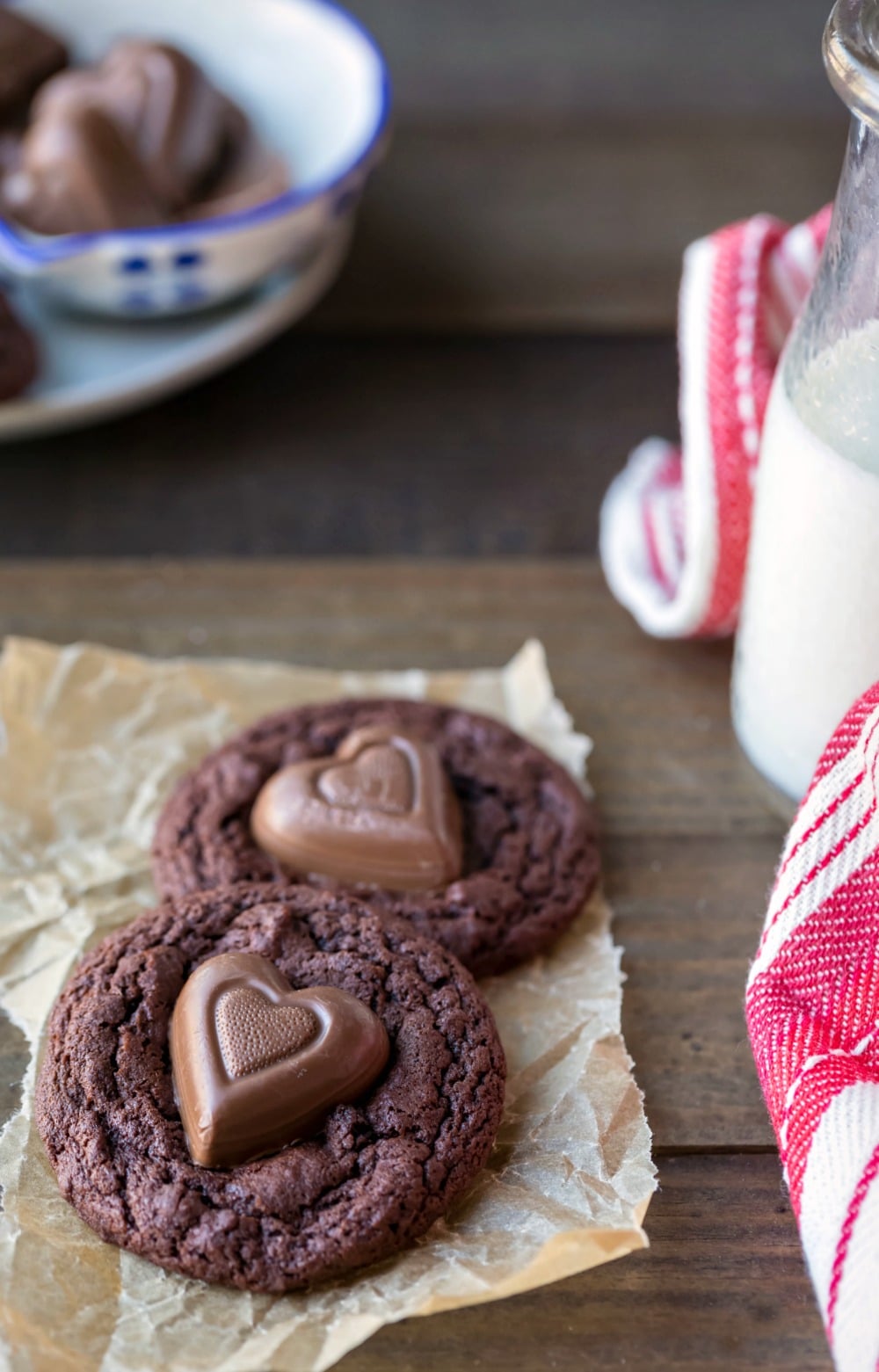 Chewy Chocolate Cookies with Chocolate Hearts