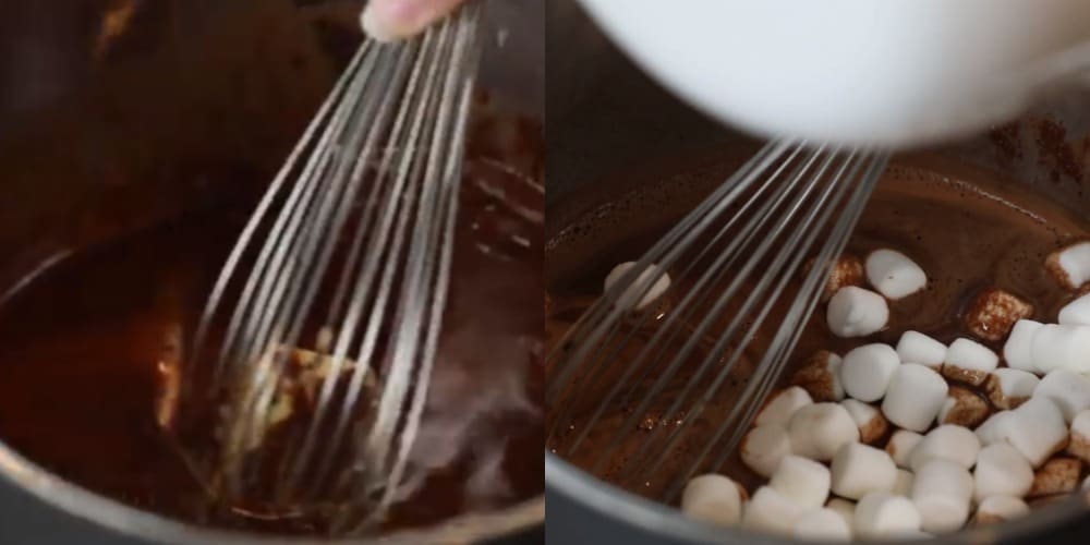 Coca Cola Cake Recipe Melted butter and cocoa powder in a silver saucepan.