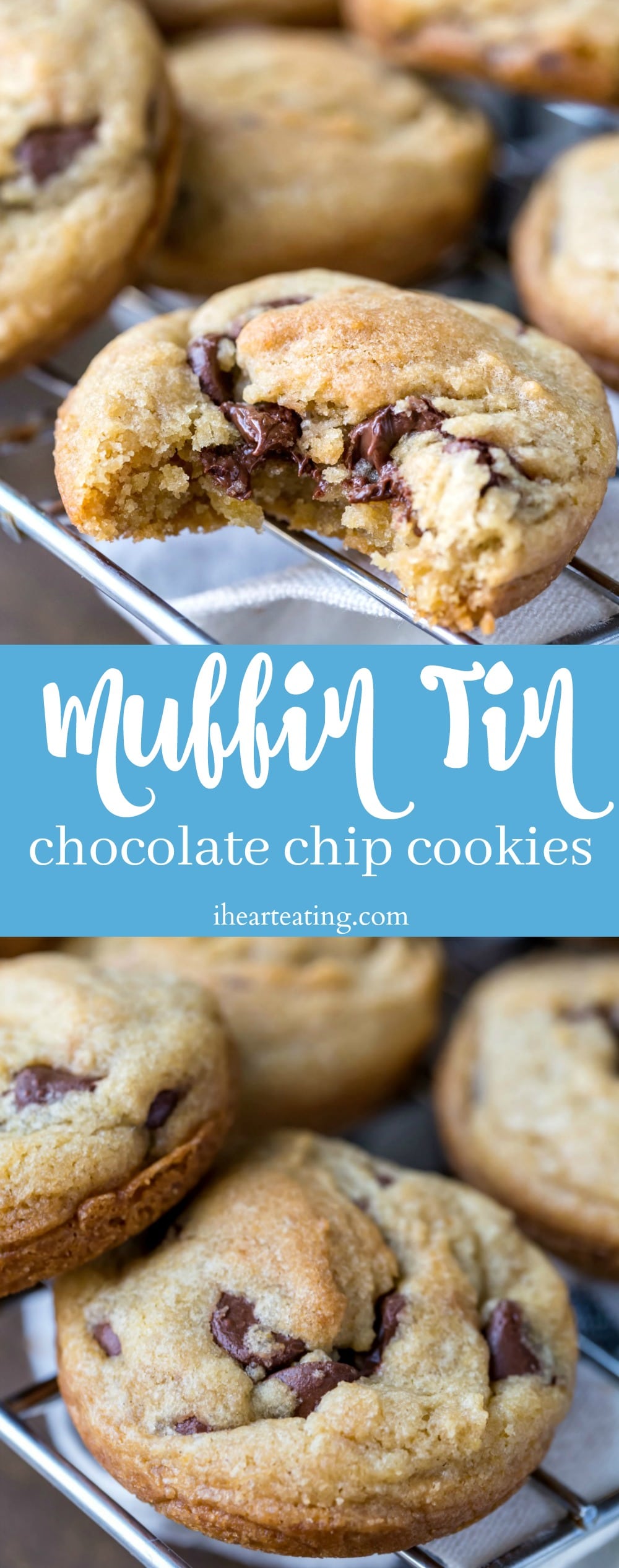Easiest chocolate chip cookie recipe! These soft chocolate chip cookies are baked right in a muffin tin.