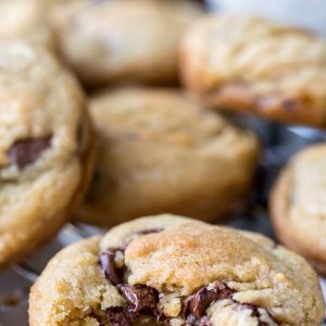 Muffin Tin Chocolate Chip Cookies on a wire cooling rack