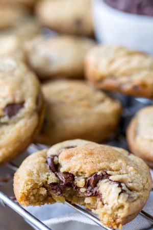 Muffin Tin Chocolate Chip Cookies on a wire cooling rack