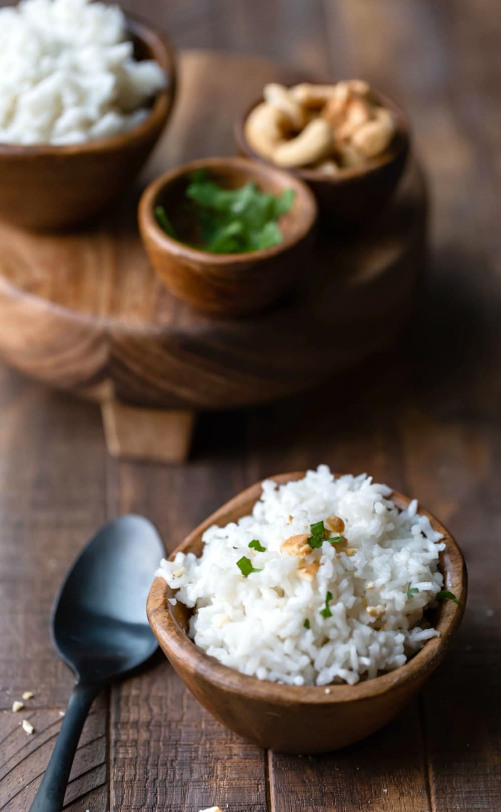 Coconut Rice in a brown wooden bowl