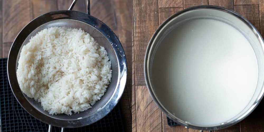 Rice in a sieve for Coconut rice 