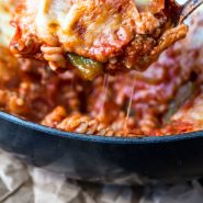 Pizza pasta scoop on a spoon