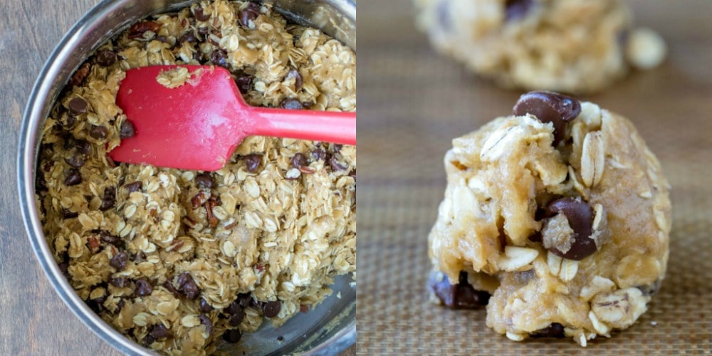 Oatmeal cookie dough on a baking sheet