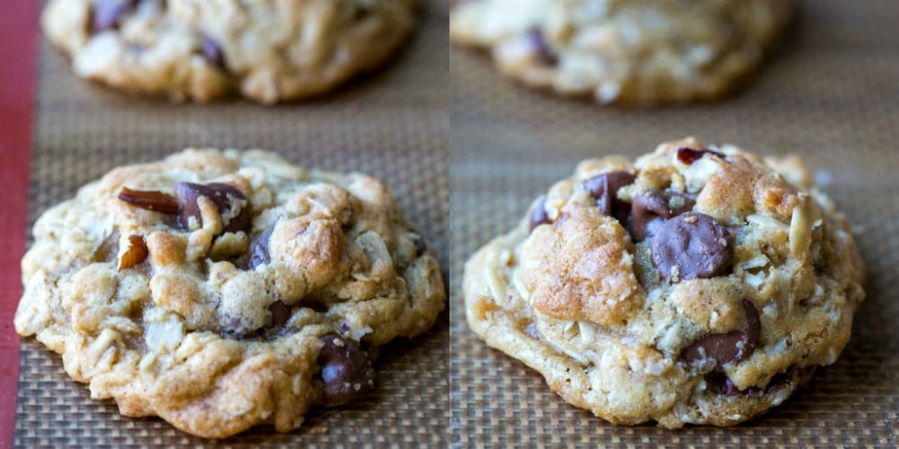 Easy chocolate chip oatmeal cookies on a baking sheet