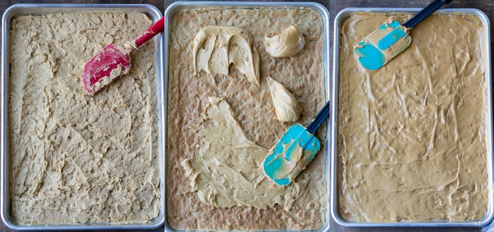 Peanut butter spreading onto bars