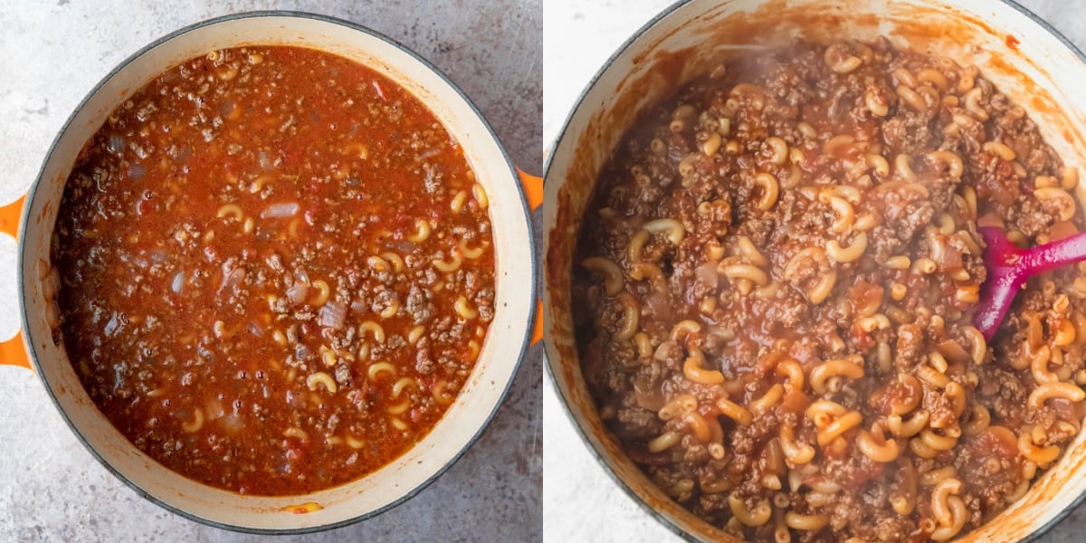 homemade hamburger helper in a dutch oven