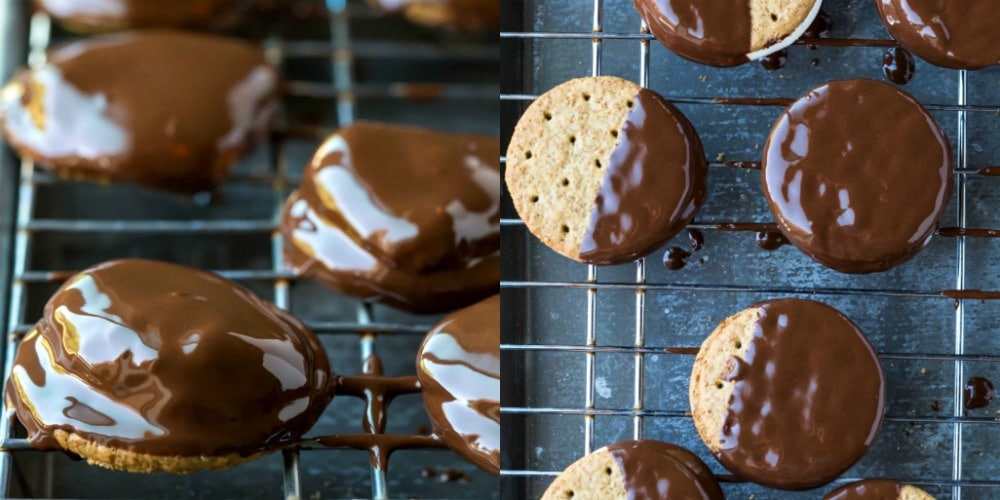 chocolate covered marshmallow and whole wheat crackers