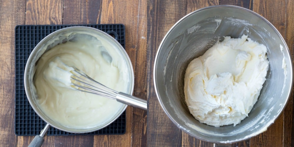 Cooked milk and flour mixture and beaten butter sugar mixture