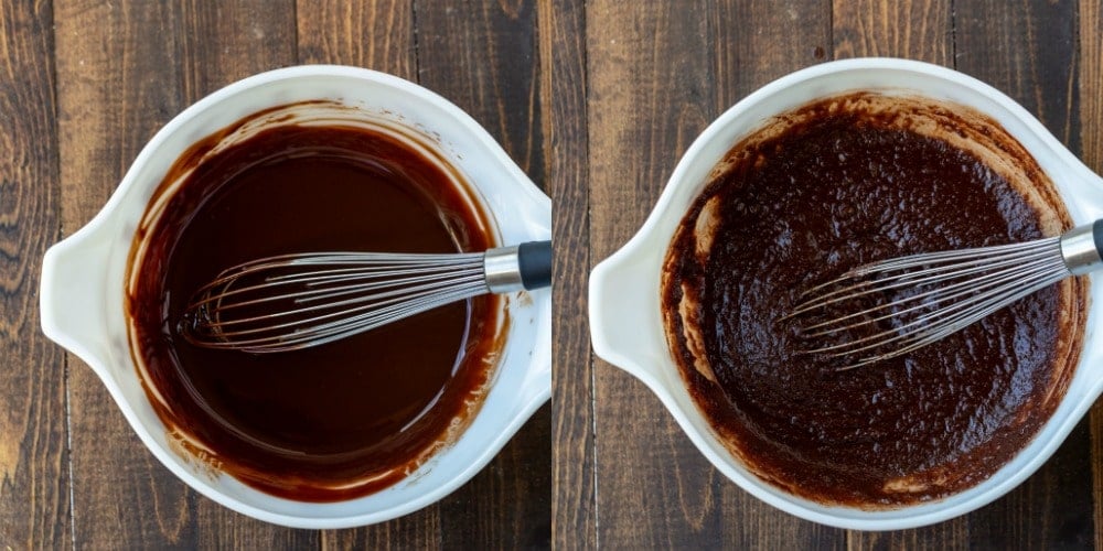 melted butter and chocolate in a vintage bowl