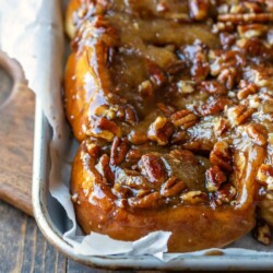 Sticky buns in a tray.