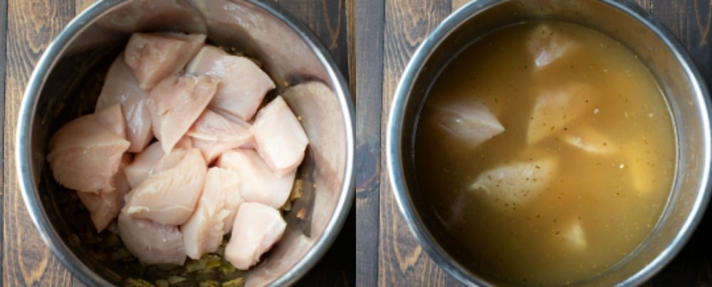 Chicken and broth in Instant Pot for white chicken chili