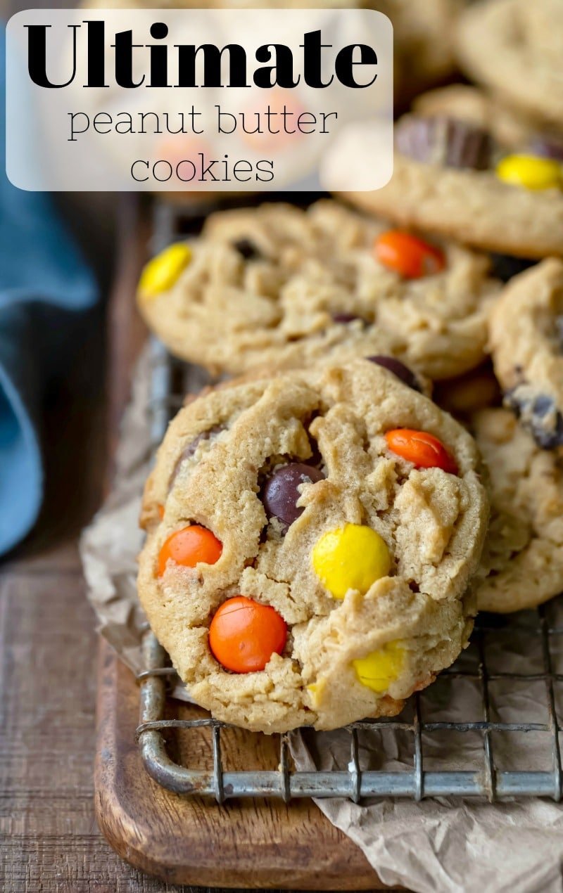 Ultimate peanut butter cookie recipe made with Reese's pieces and peanut butter cups.
#Halloween #candy #peanutbutter #cookie #recipe #best #easy