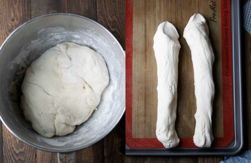 Breadstick dough in a silver mixing bowl