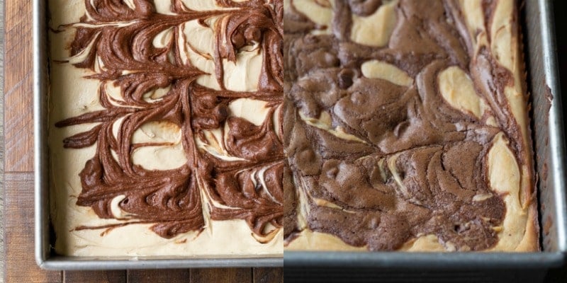 Swirled peanut butter brownie batter