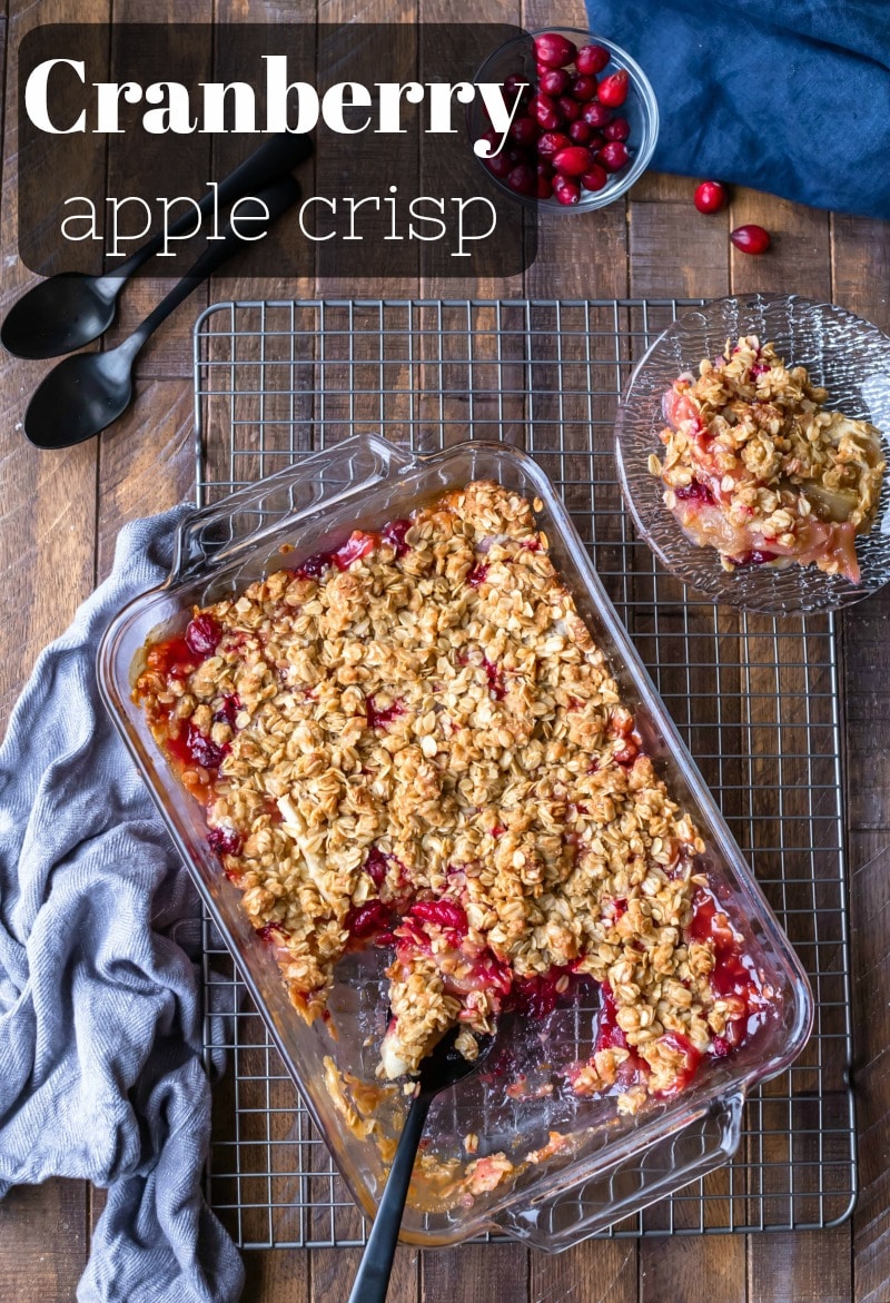 Cranberry Apple Crisp takes the best of sweet apple crisp and adds a tart cranberry twist! The fruit is topped with a delicious brown sugar oatmeal topping for a deliciously comforting dessert. #cranberry #apple #crisp #dessert #fruit #recipe
