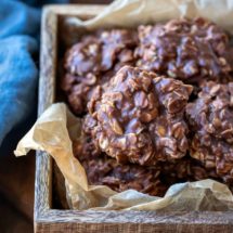 No Bake Cookies in a wooden box