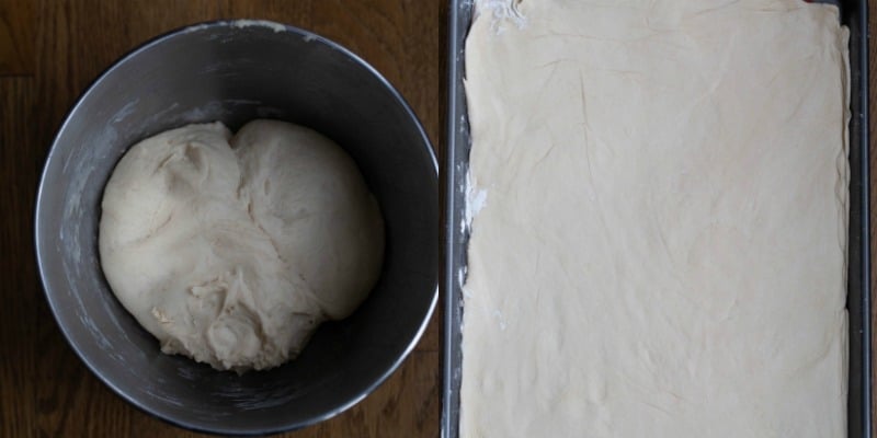 Dough in a silver mixing bowl