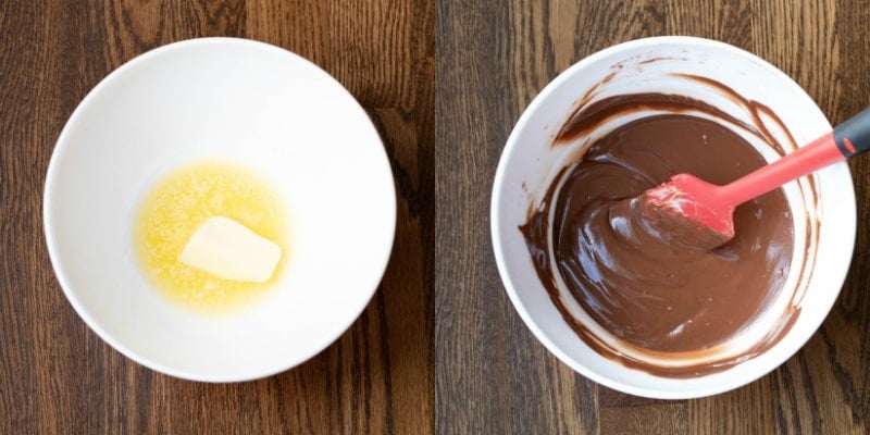 Butter chocolate and peanut butter in a bowl for puppy chow