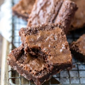 Flourless brownie with a bite out of the corner