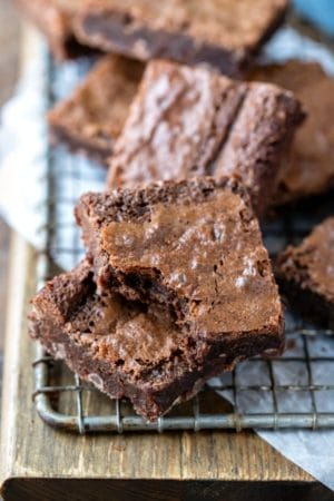 Flourless brownie with a bite out of the corner