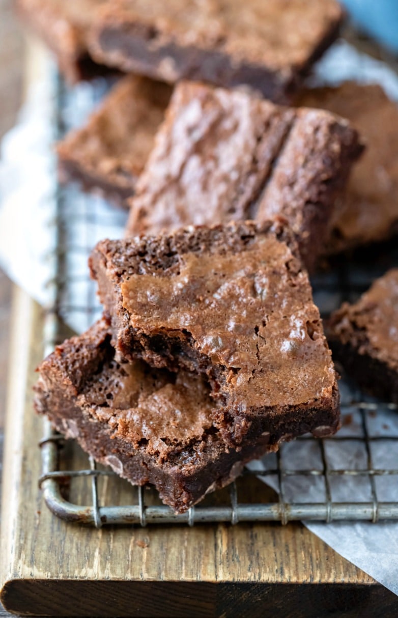 Flourless brownie with a bite out of the corner