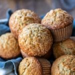 Oatmeal muffins in linen-lined basket