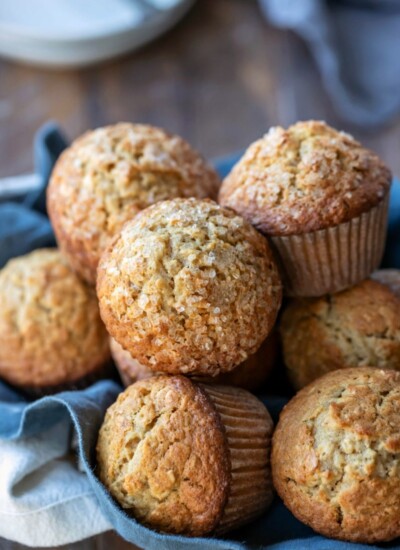 Oatmeal muffins in linen-lined basket