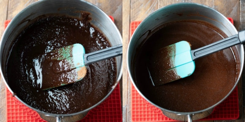 Flourless brownie batter in a pot