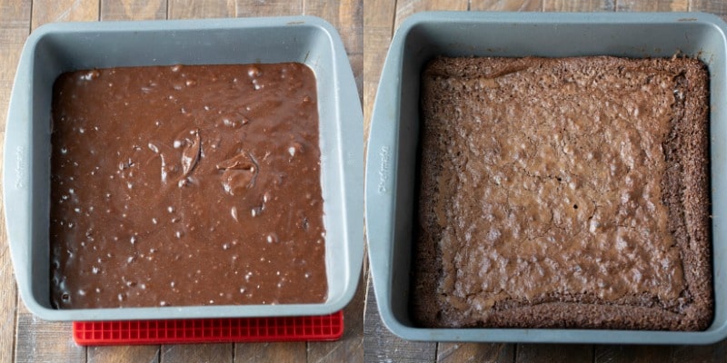 Flourless brownie batter in a baking dish