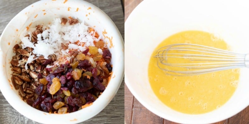 Morning glory muffin ingredients in a white mixing bowl